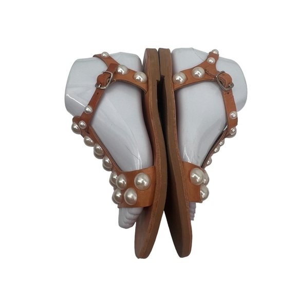 Faux Pearl Adjustable Strap Brown Adjustable Ankle Strap Sandals Size 38 Women's - Picture 7 of 9